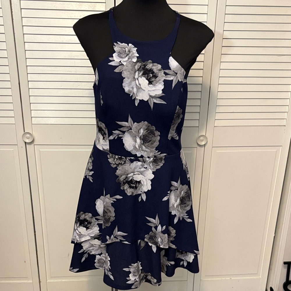 SpeechlessFloral Dress in Navy and Gray
